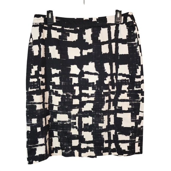 Sandro Dresses & Skirts - SANDRO Size 8 Black Geometric Plaid Brushstroke Cotton Stretch Pencil Skirt